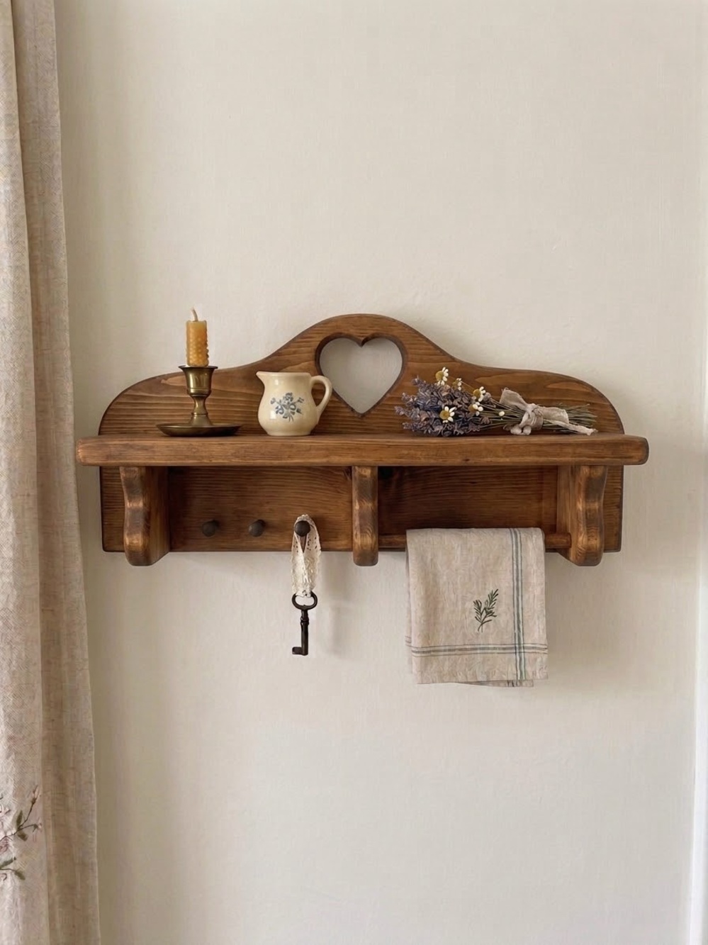 Darling Rustic Cottage-Core Wooden Heart Wall Shelf